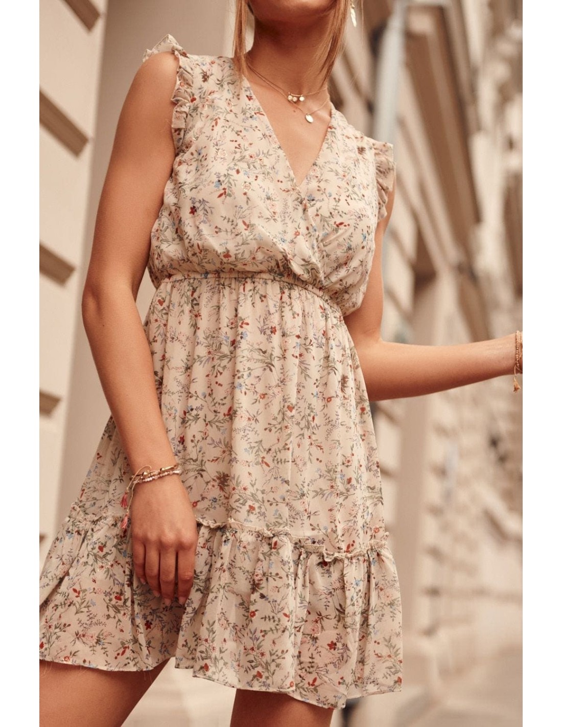 Delicate beige floral dress PR3187 - Online store - Boutique